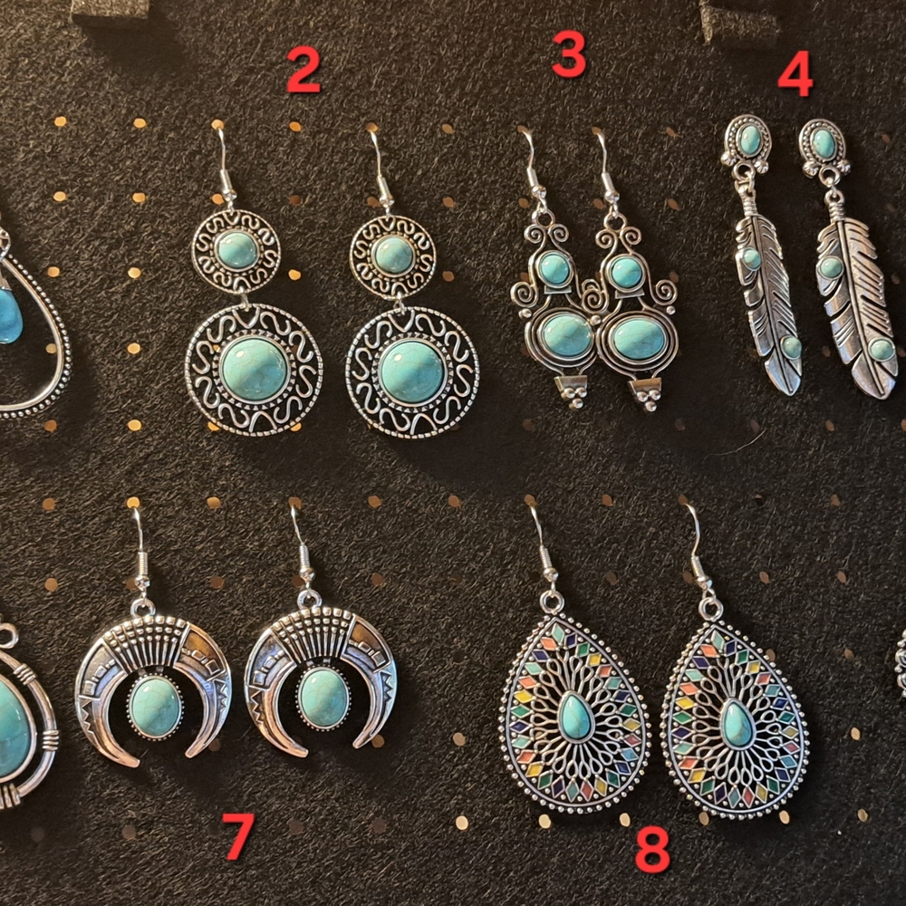 Turquoise and Silver Bohemian Earrings Set